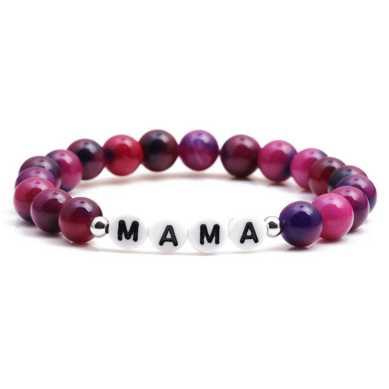 Lettre Violette Simple En Pierre Naturelle Maman Bracelet De Fête Des Mères Perlé En Gros