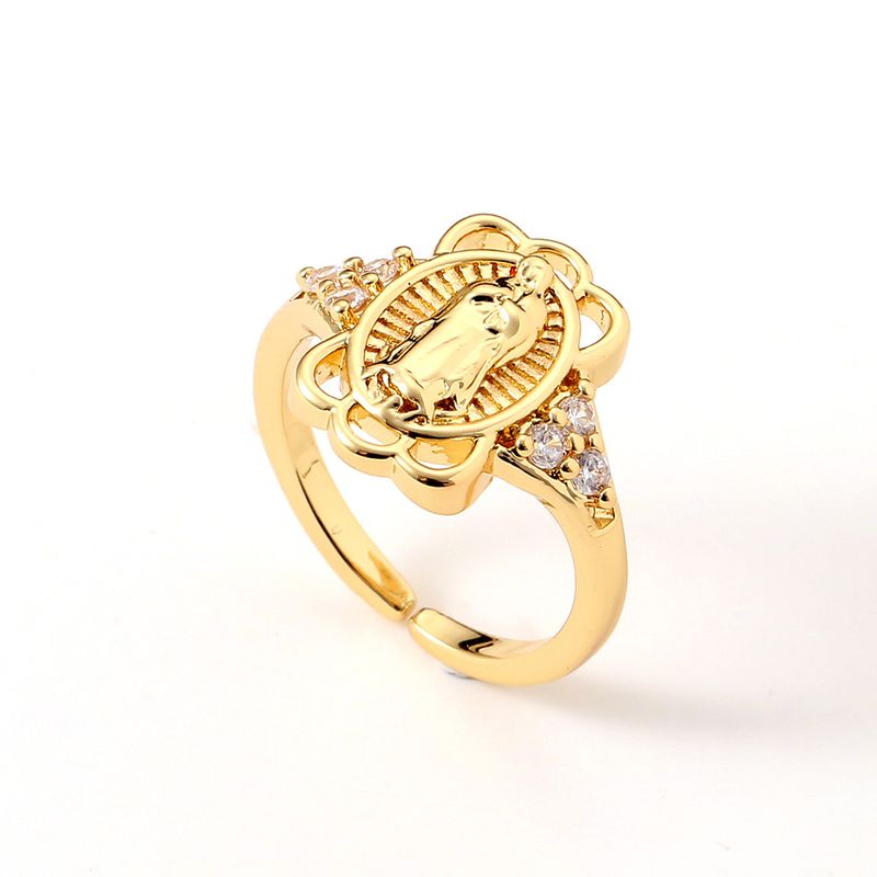 Fashion Retro Copper Plated Real Gold Virgin Mary Open Tail Ring