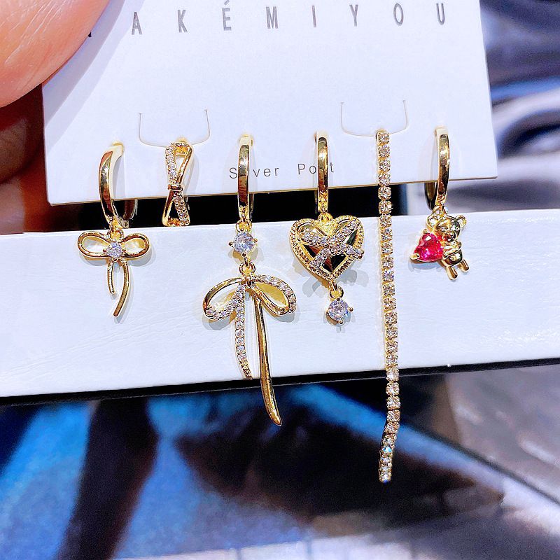 Yakemiyou Luxurious Bow Knot Gold Plated Zircon Earrings