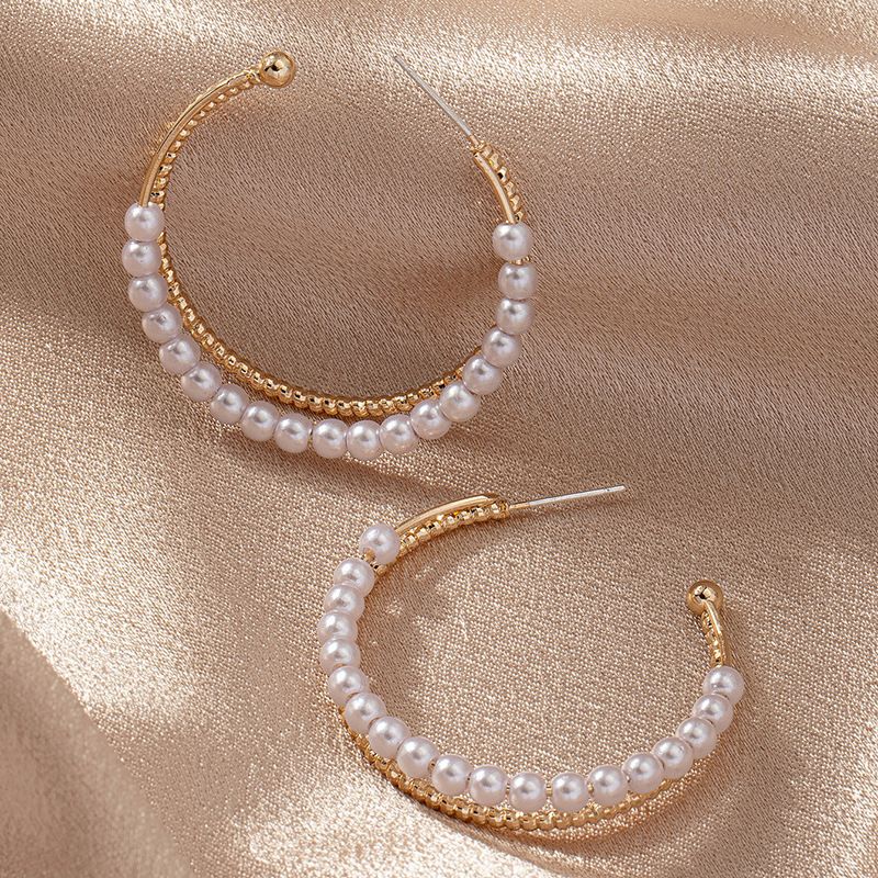 Boucles D&#39;oreilles Créoles En Alliage De Perles Incrustées De Cercle De Style Baroque En Gros
