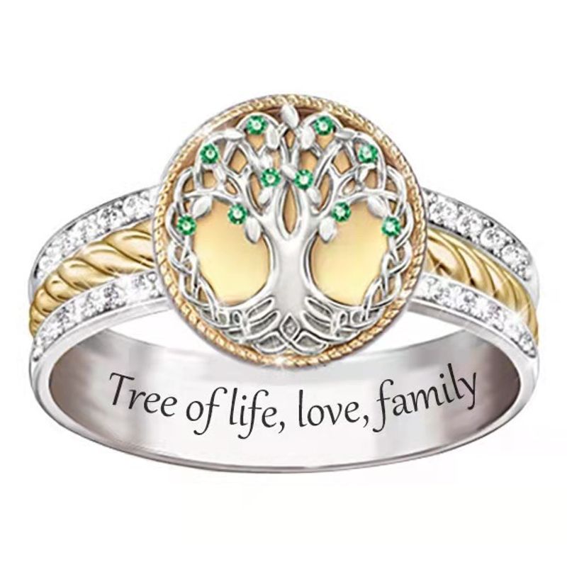 Fashion Diamond Alloy Electroplating Two-color Tree Of Life Alloy Ring