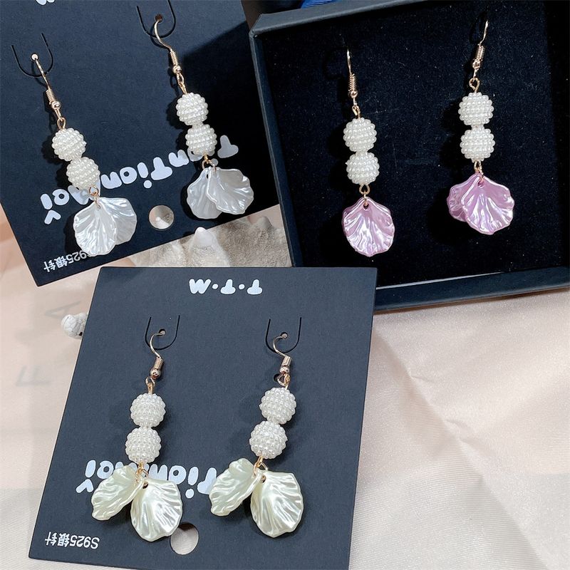 Fashion New Pearl Shell Simple Pearl Tassel Metal Earrings Women