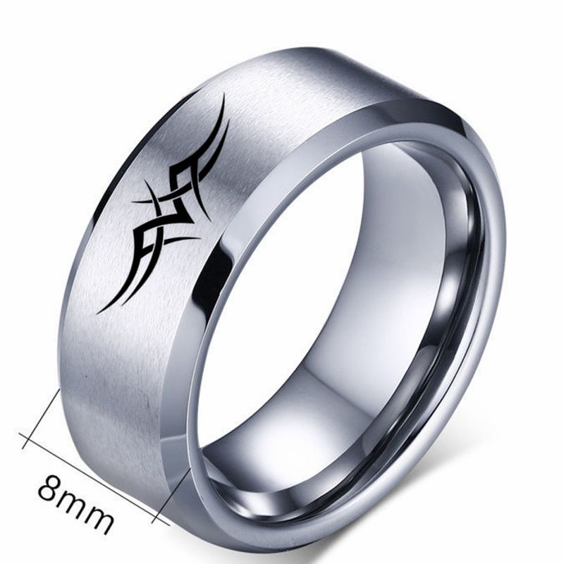 Fashion 8mm Laser Lines Marking Graphic Stainless Steel Ring