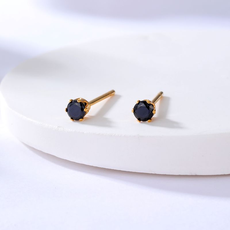 New Fashion Stainless Steel Electroplating 18k Gold Inlaid Black Zircon Earrings