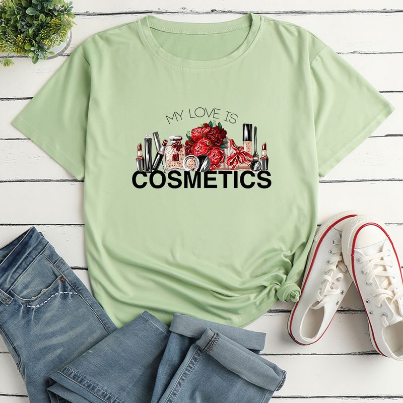 Kurzärmliges Lockeres Lässiges T-shirt Mit Kosmetischem Buchstabendruck