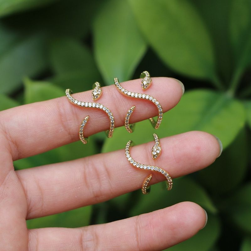 Nuevo Anillo Retro De Cobre Chapado En Oro Con Diamantes De Circonio Para Mujer Con Serpiente Animal