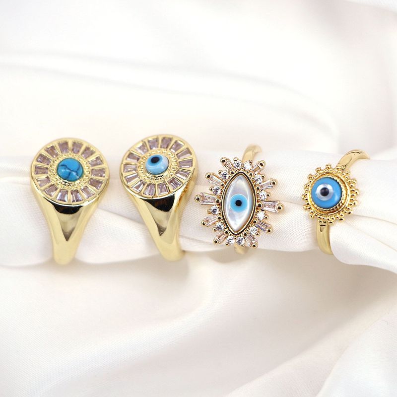 New Jewelry Creative Geometric Shell Zircon Devil's Eye Female Opening Adjustable Copper Ring