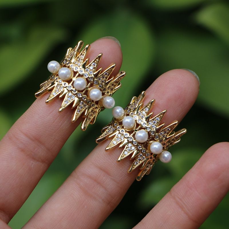 Nueva Joyería De Moda Perla Micro-incrustada Zircon Anillo De Cobre De Diamante Completo Para Mujer