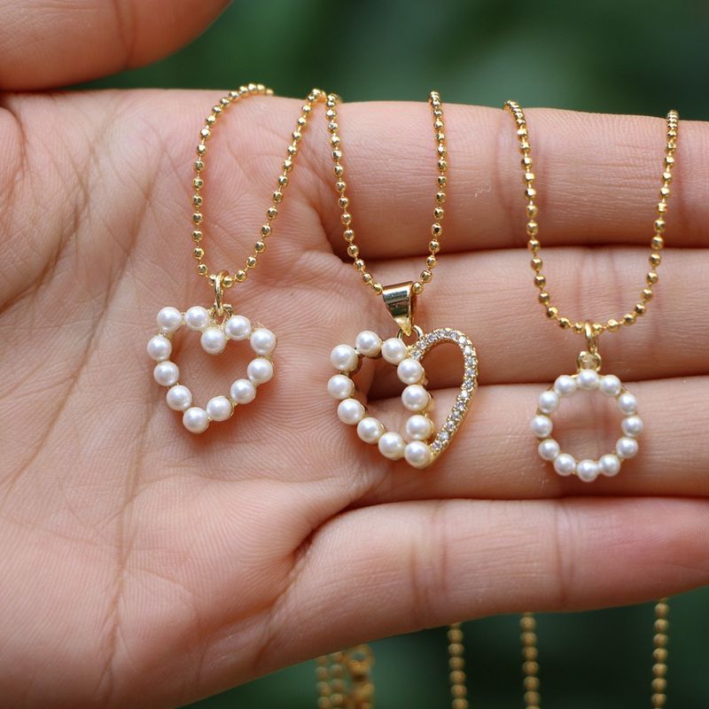 Fashion Pearl Heart Round Copper Inlaid Zircon Necklace Wholesale
