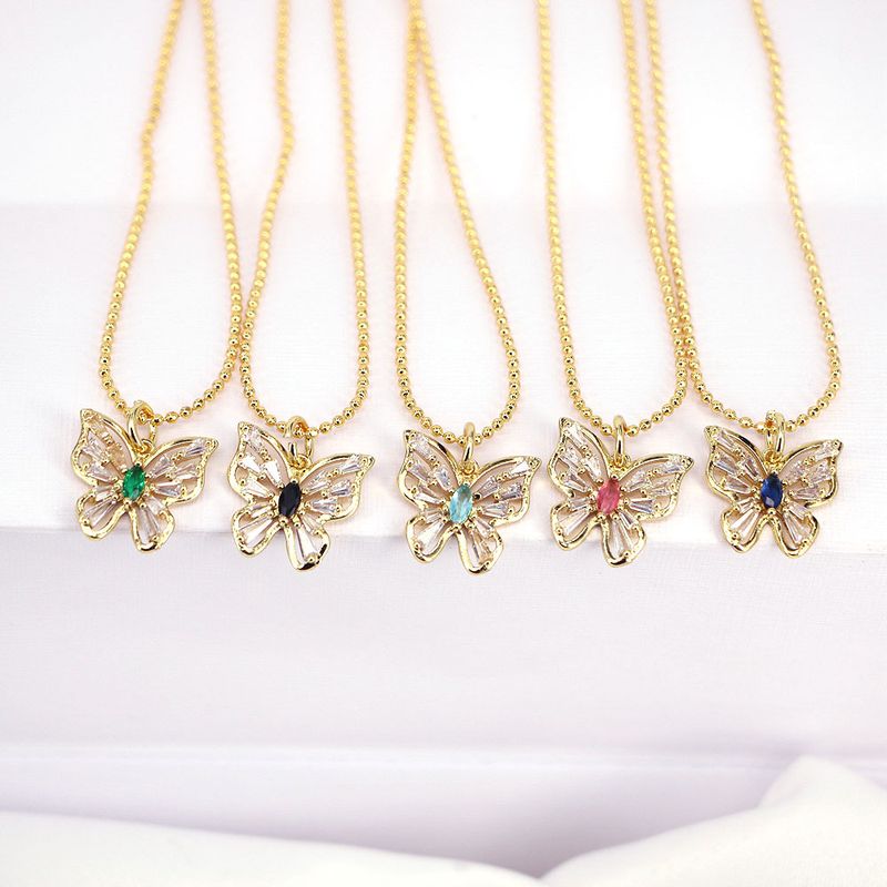 Simple Copper Gold-plated Fashion Zircon-studded Butterfly Pendant Clavicle Chain Wholesale