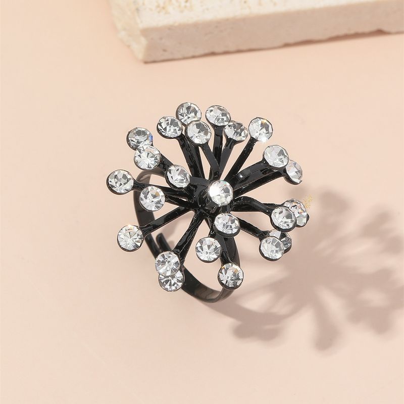 Creative Fashion Retro Exaggerated New Simple Flower Pistil Diamond Adjustable Alloy Ring