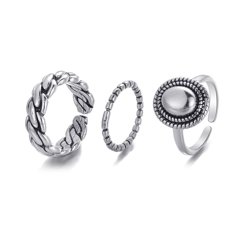 New Creative Simple Jewelry Geometric Twist Oval Open Alloy Ring 3-piece Set