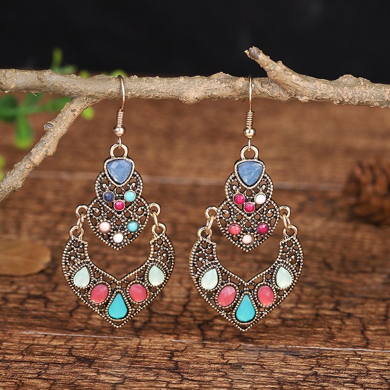 New Heart-shaped Double-layer Alloy Pendant Ethnic Style Earrings