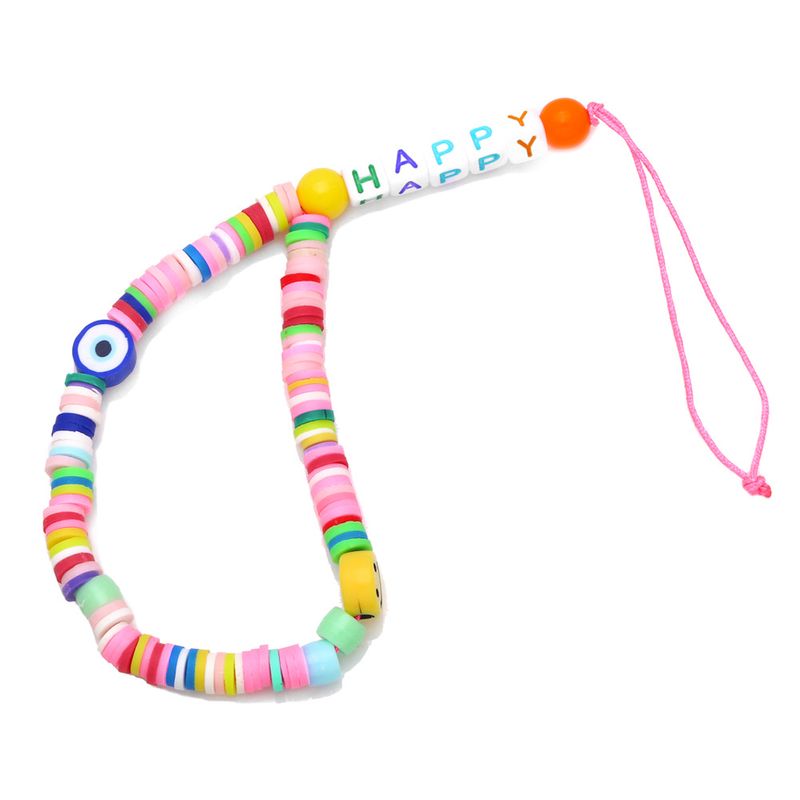 Bohemian Rainbow Soft Ceramic Smiley Letter Happy Lanyard