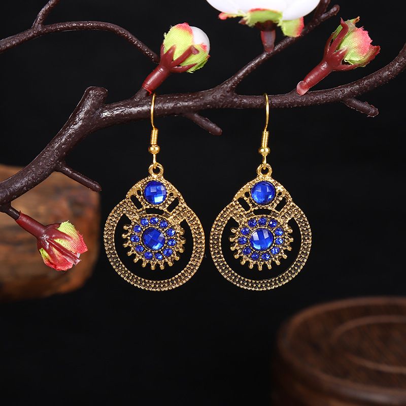 1 Pair Ethnic Style Sun Alloy Plating Inlay Beads Women's Drop Earrings