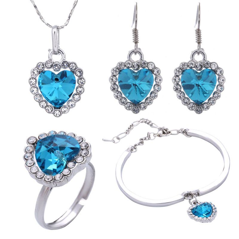 Fashion Ocean Heart Earrings Necklace Bracelet Ring Four-piece Set