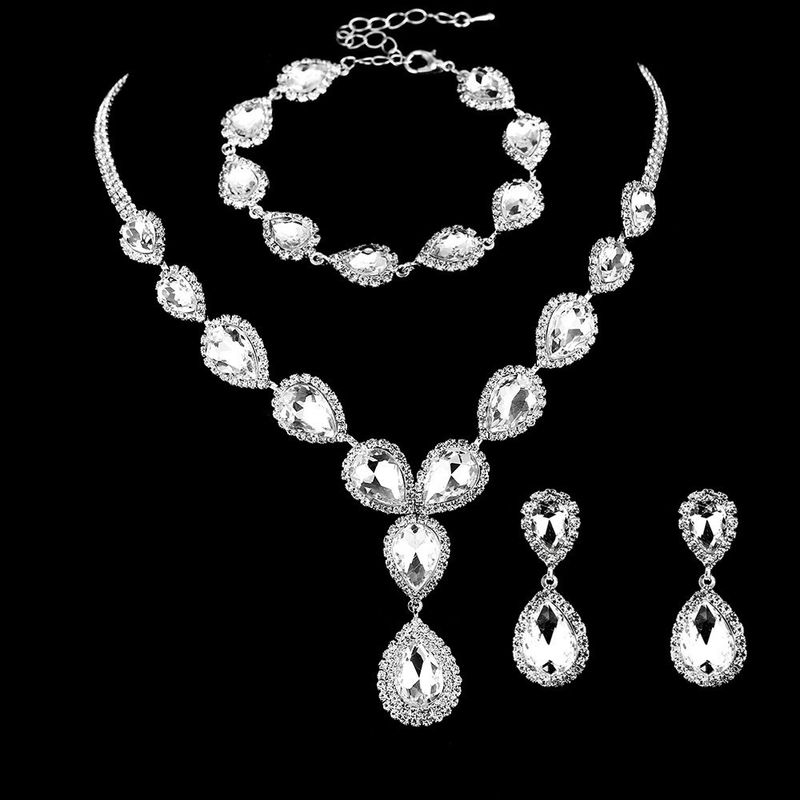 Conjunto De Collar De Joyería De Diamantes De Imitación De Cristal De Moda Para Boda