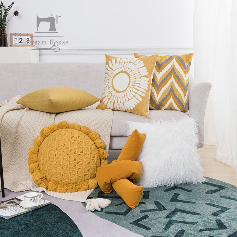 Fashion Nordic Style Embroidery Knitted Pillow Furniture