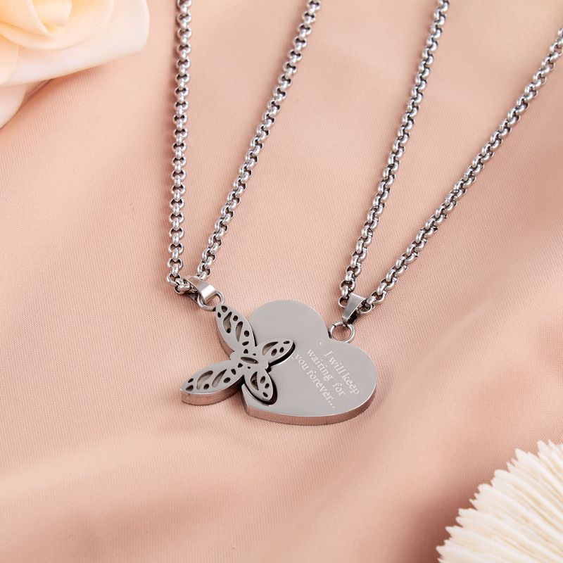 Fashion Creative Stainless Steel Butterfly Heart-shaped Necklace Set