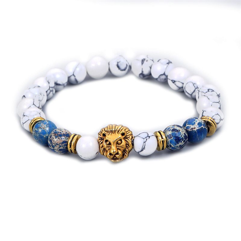 Fashion Contrast Color Stripe Lion Head Beaded Bracelet Wholesale