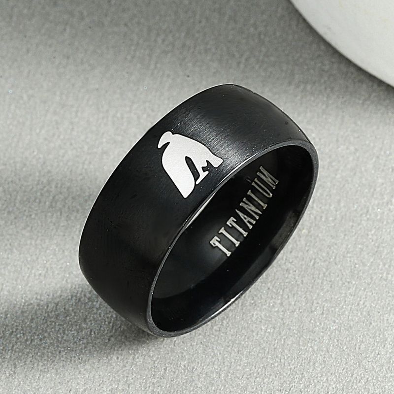 Fashion Penguin Printing Titanium Steel Laser Marking Ring