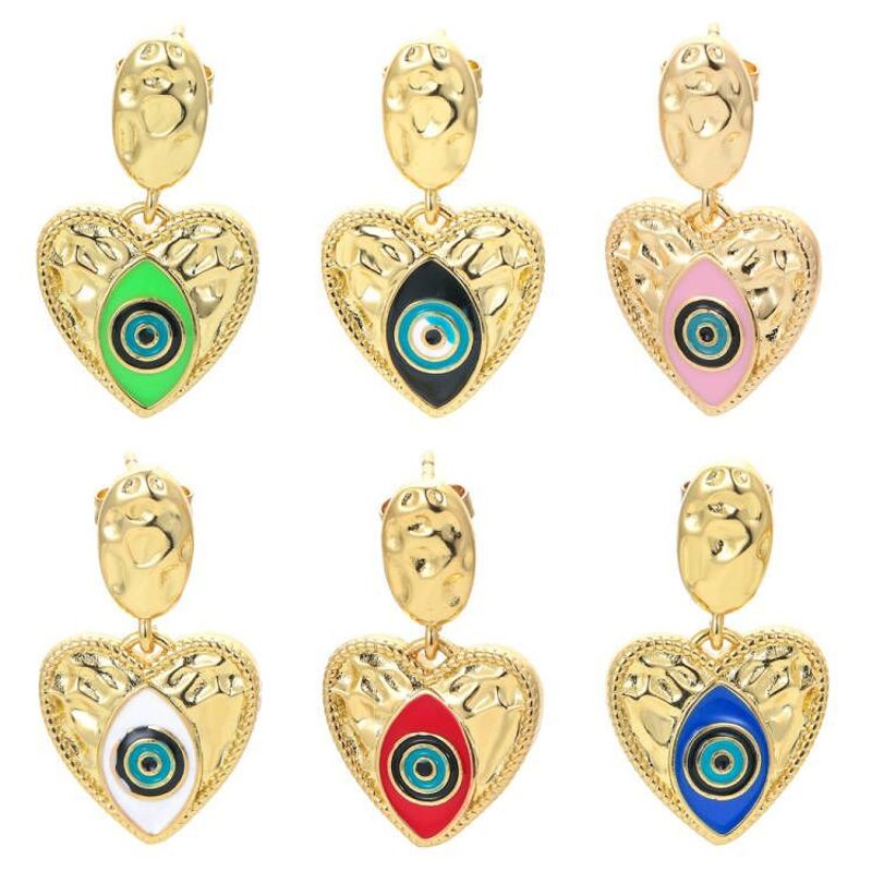 Hip-pop-style Colorful Dripping Oil Devil's Eye Copper Earrings Wholesale