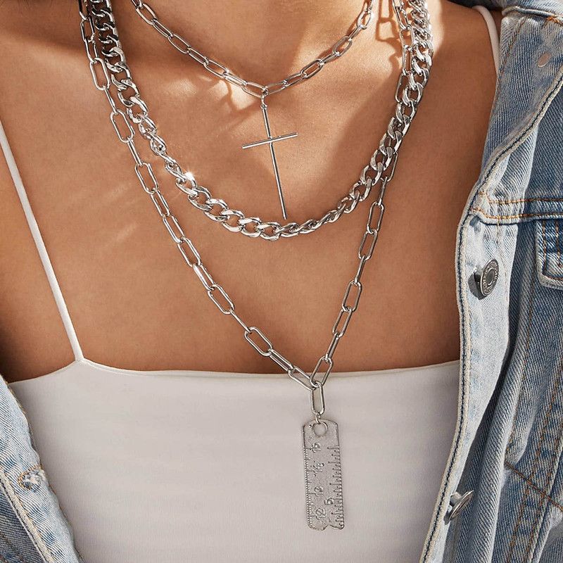 Fashion Creative Multi-layer Cross Thick Chain Alloy Necklace