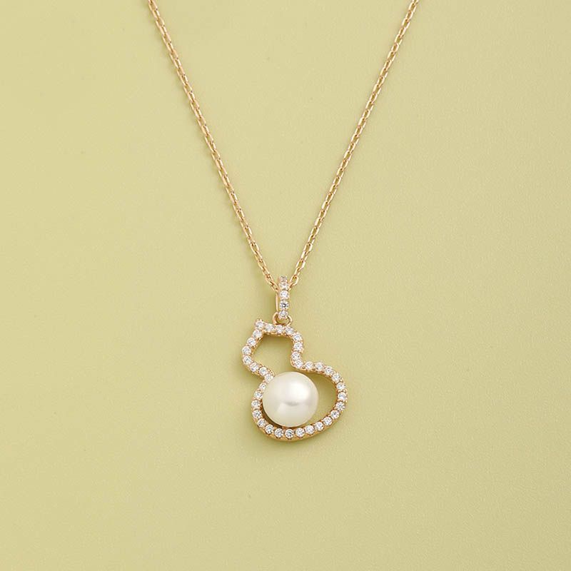Fashion Inlaid Zirconium Pearl Gourd Pendent 925 Sterling Silver Necklace