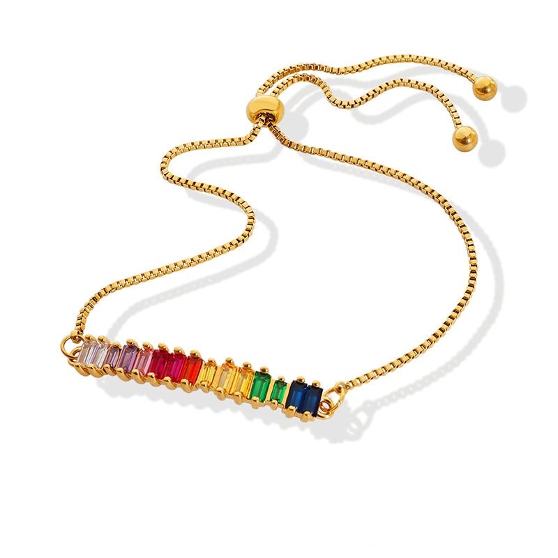 Pulsera De Circonitas De Color Minimalista Neutro Cadena De Acero Titanio Chapado En Oro