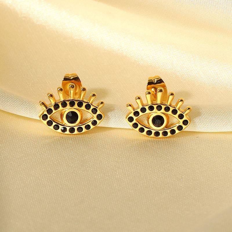 New Fashion Black Diamond Eye 18k Gold Stainless Steel Earrings