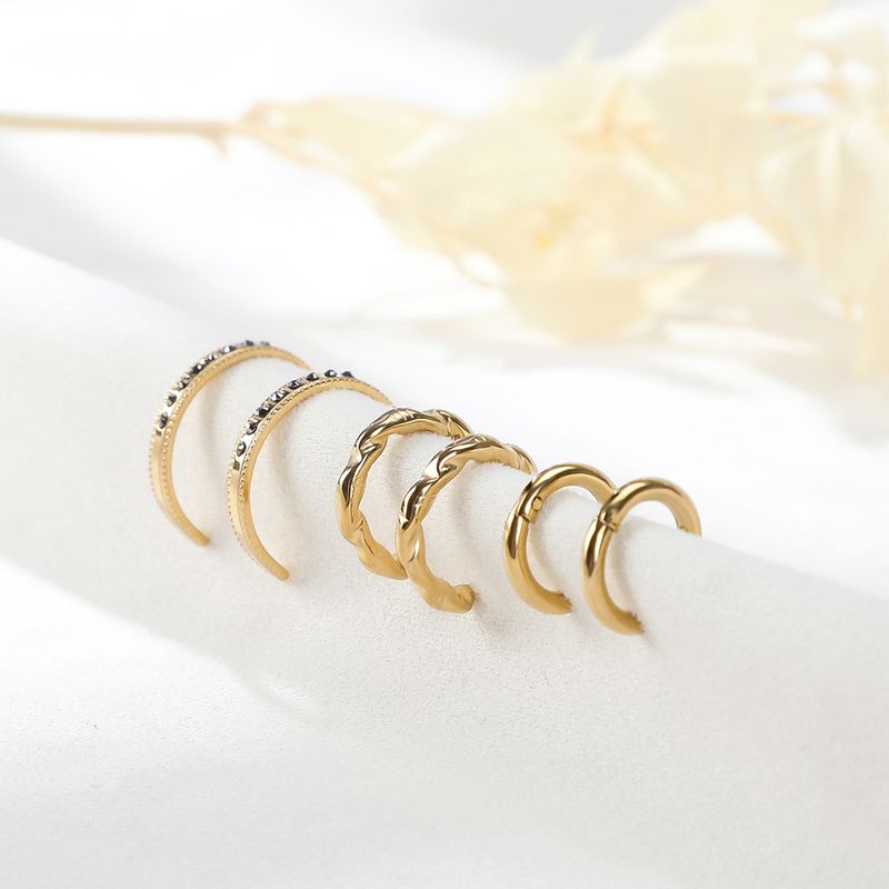 Simple Geometric Stainless Steel 14k Gold Hoop Earrings Set