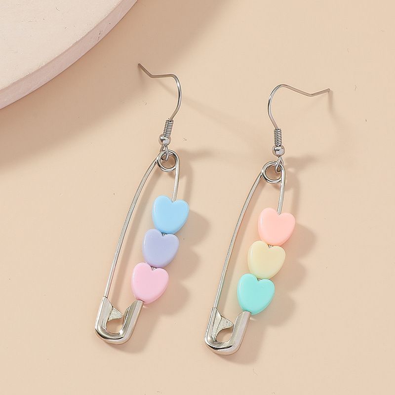 Korean Style Paper Clip Macaron Color Heart Shaped Alloy Earrings Wholesale