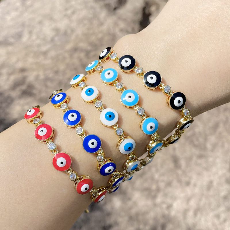 Ethnic Style Color Dripping Oil Evil Eye Copper Inlaid Zircon Gold-plated Bracelet