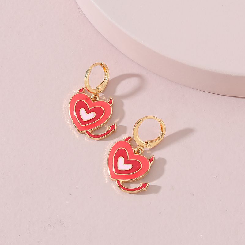 Fashion Alloy Drip Oil Multicolor Heart-shaped Little Devil Cute Earrings