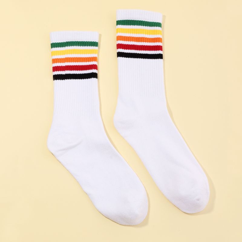 Chaussettes Simples À Rayures Colorées Pour Hommes