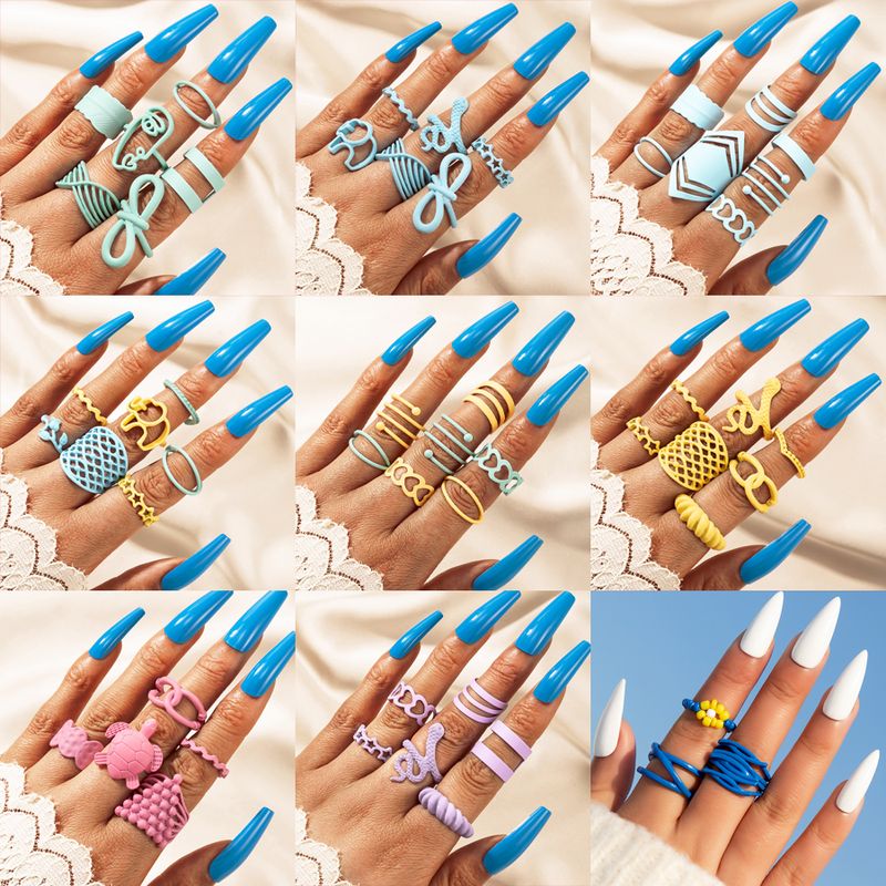 Color Spray Paint Snake Star Animal Irregular Ring Six-piece Set