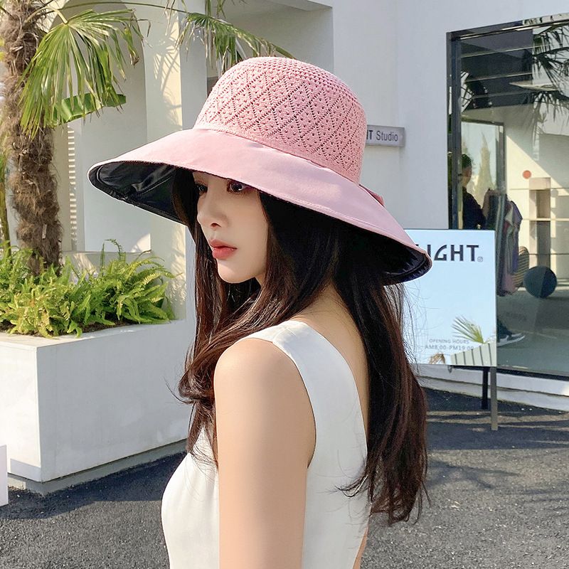 Sweet Bow Big Brim Sun Hat Summer Black Glue Anti-ultraviolet Sun Hat