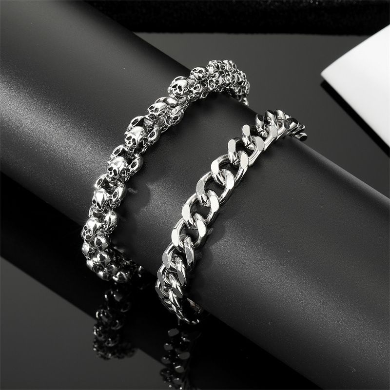 Rétro Punk Crâne Antique Argent Épais Chaîne Bracelet En Alliage En Gros