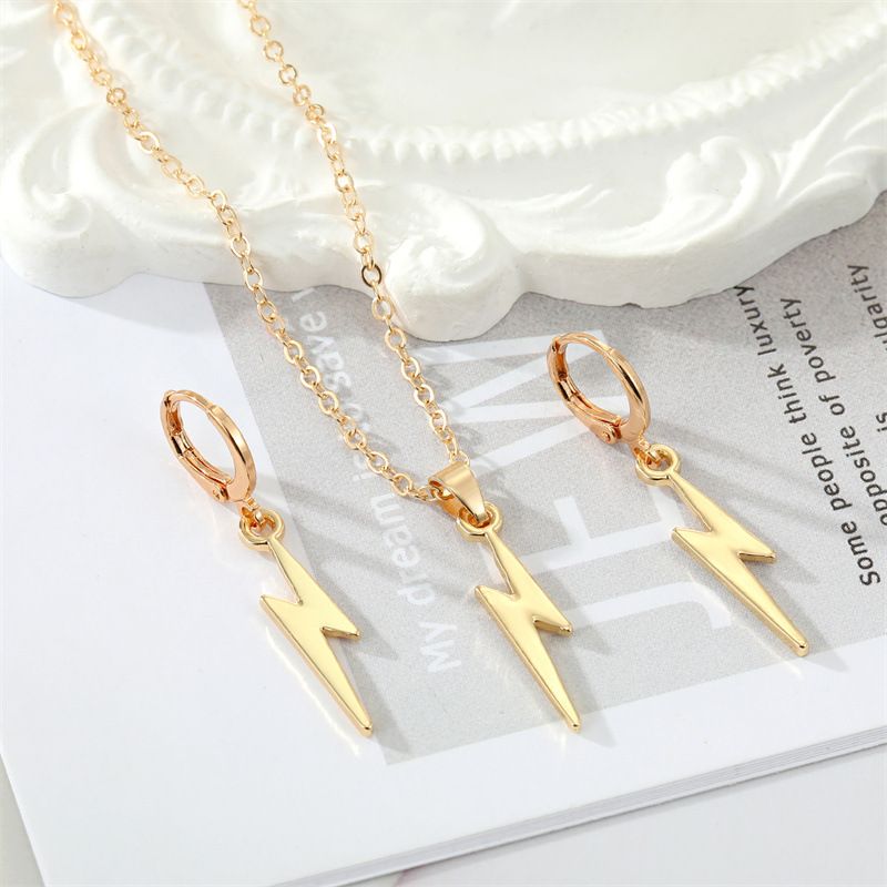 Alloy Lightning Earring Necklace Set Electroplating Gold Silver Irregular Jewelry