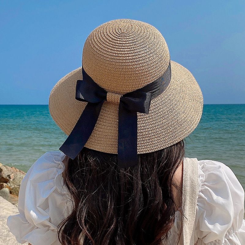 Bow Knot Fisherman Hat Holiday Seaside Beach Hat Big Brim Straw Hat