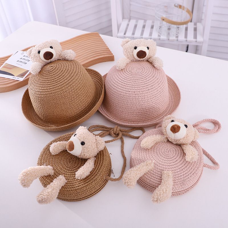 Chapeau De Paille Mignon Petit Ours Pour Enfants Chapeau De Soleil Bébé En Gros