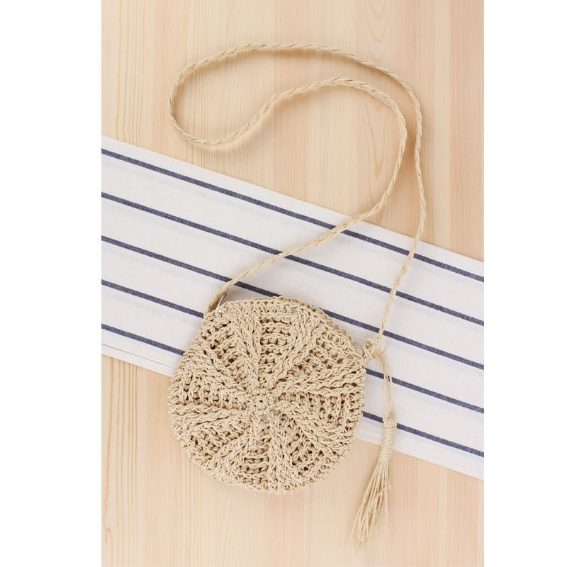 New Round Tassel Handmade Shoulder Messenger Straw Woven Bag 22*22cm