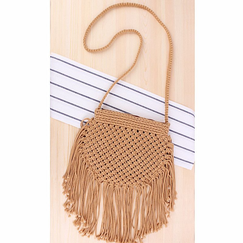 Retro Ethnic Handmade Cotton Thread Woven Tassel Messenger Bag30*25cm