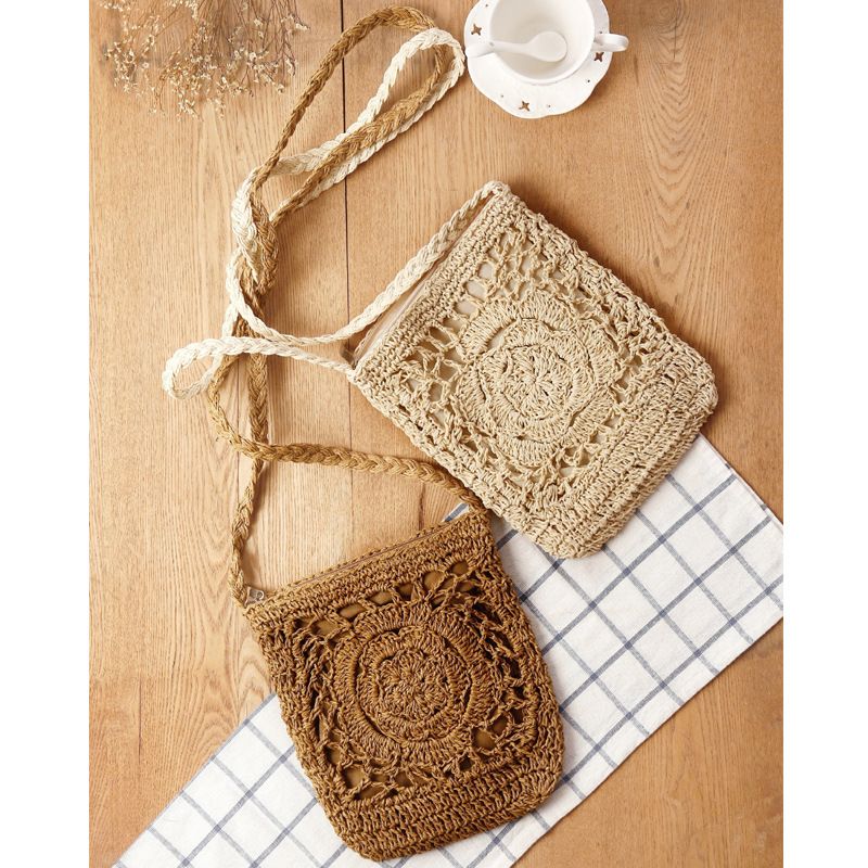 New Seaside Beach Hand-woven Messenger Straw Bag22*26cm