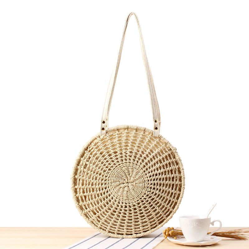 New Round Hollow One-shoulder Woven Straw Woven Round Women's Bag32*7.5cm