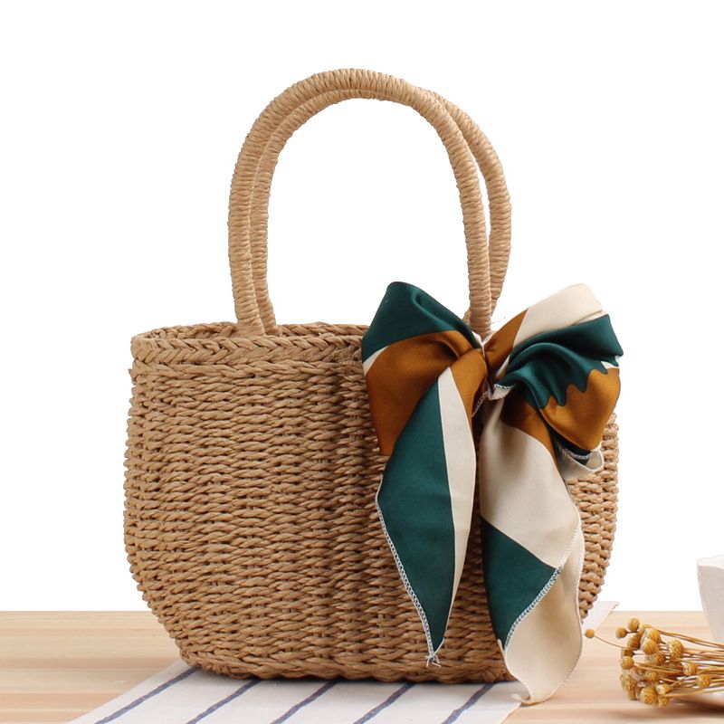 New Handmade Straw Woven Beach Woven Women's Casual Handbag19*12*18cm