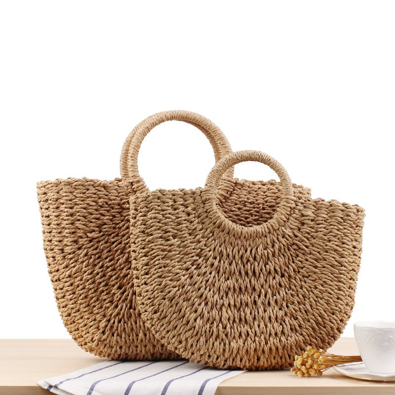 Simple Solid Color Hand-carried Straw Bag Casual Hand-woven Bag 36*40cm