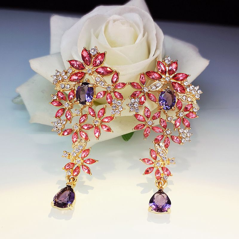 Korean Style Fashion Hollow Flower Studded Diamond Zircon Earrings