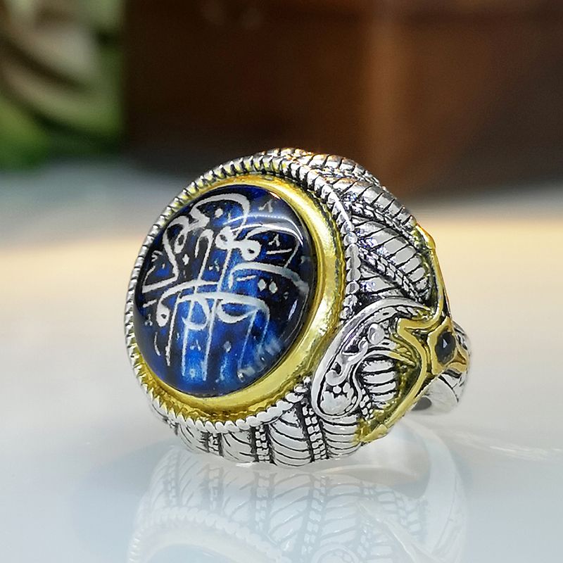 مجوهرات يد عربية جديدة مطلية بالفضة التايلاندية عيار 925 خاتم بلونين