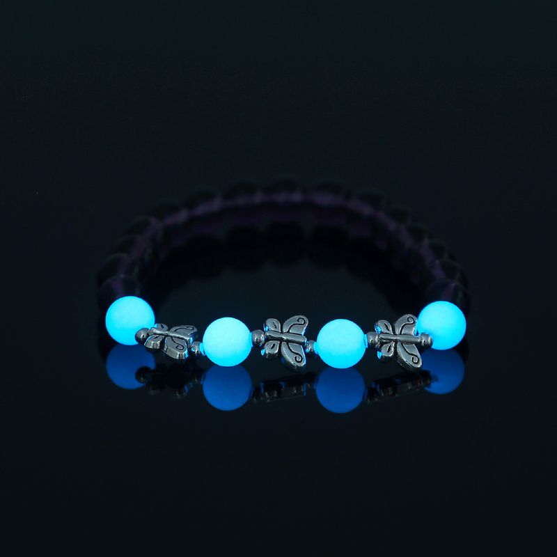 Pulsera Luminosa Azul Cielo Con Cuentas De Cristal Púrpura Con Cuentas De Mariposa Simple A La Moda